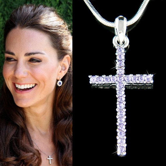Swarovski Crystal Simple Purple CROSS Necklace Dainty God Lords