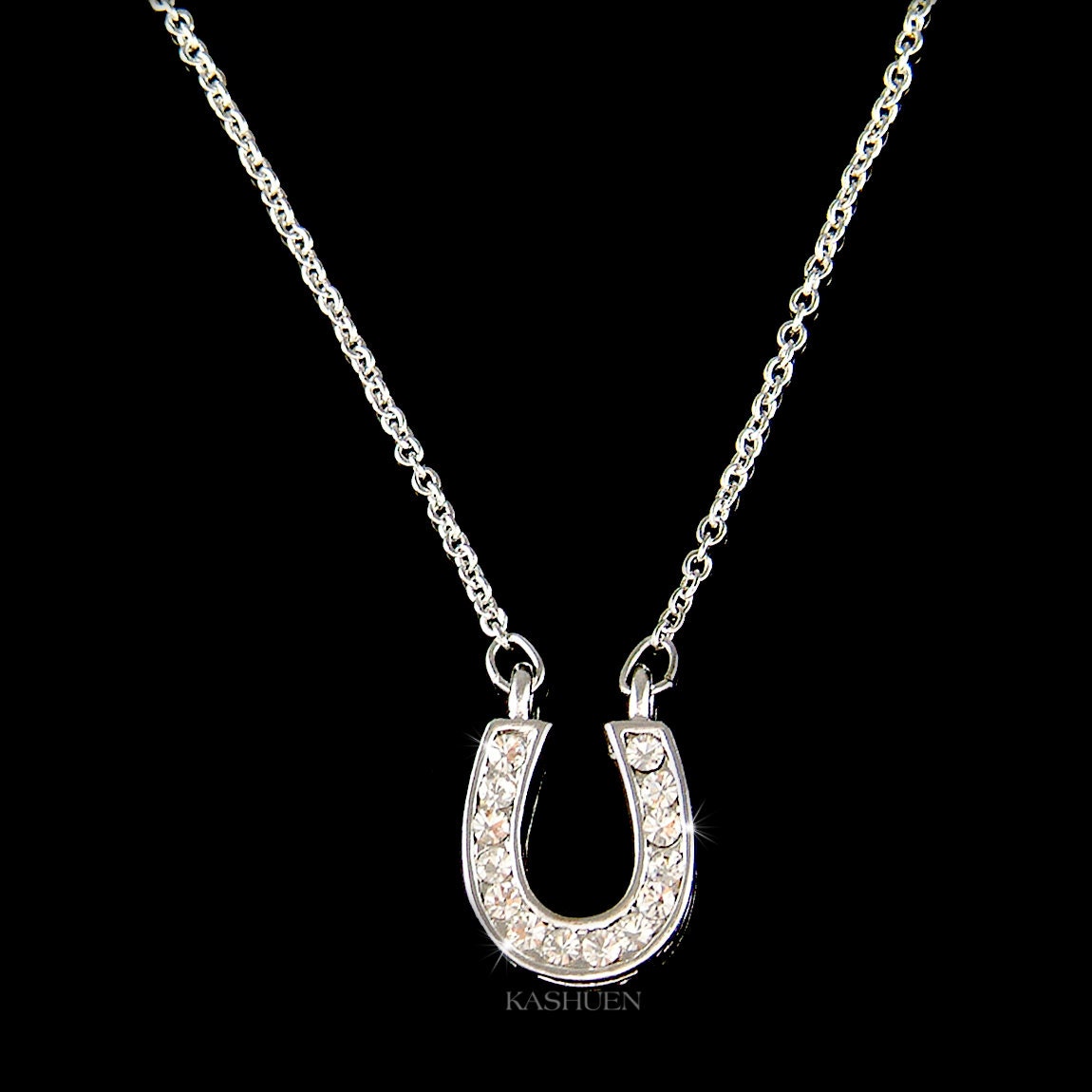 Swarovski Crystal Horseshoe Necklace, Sterling Silver Chain, Lucky