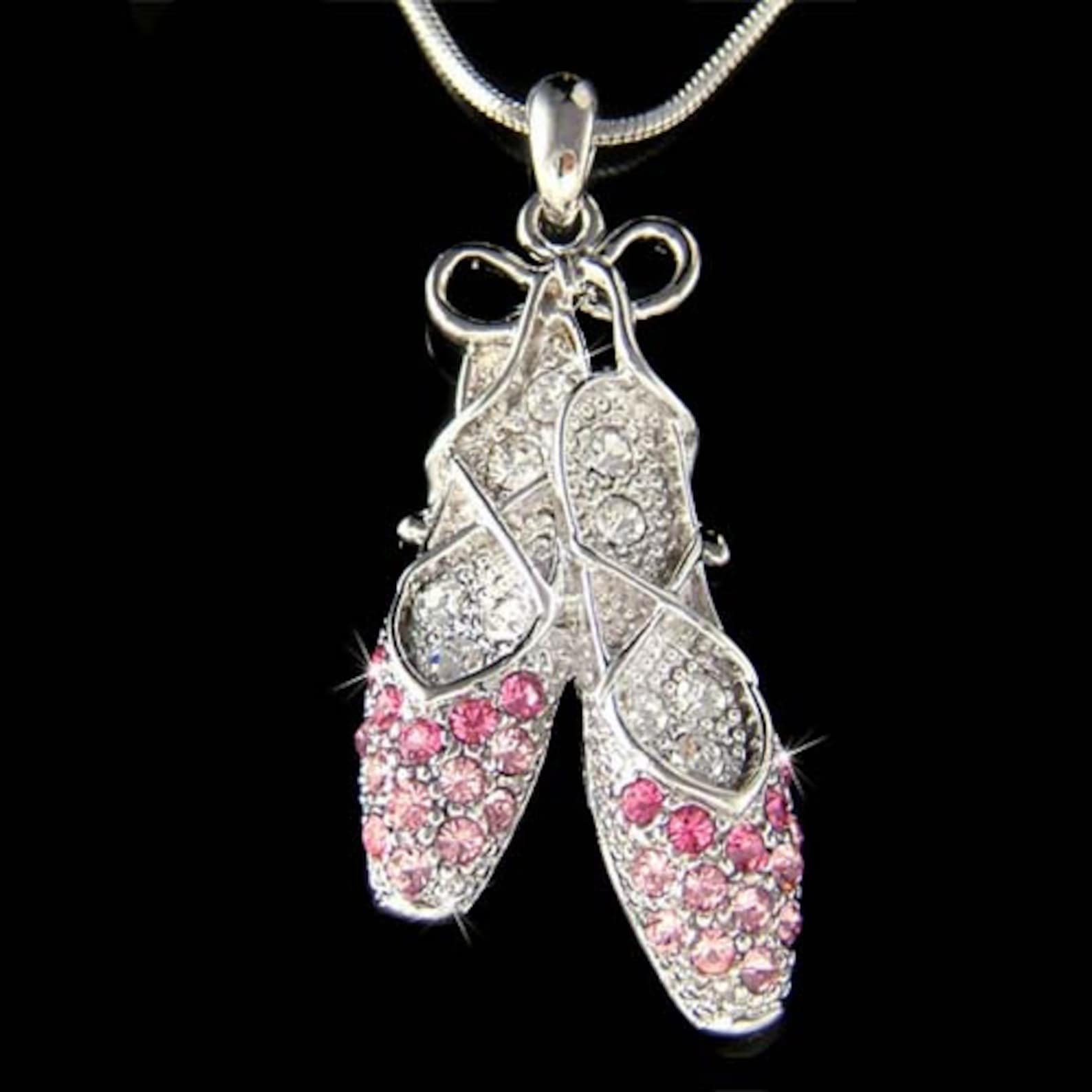 pink swarovski crystal ballerina slippers ballet dance shoes pendant necklace christmas gift new