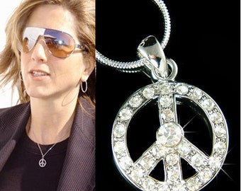 Swarovski Crystal 60's Peace sign Necklace, Peace Symbol Charm hippie Boho Pendant Chain Jewelry Gay Right Christmas 30th Birthday Gifts New