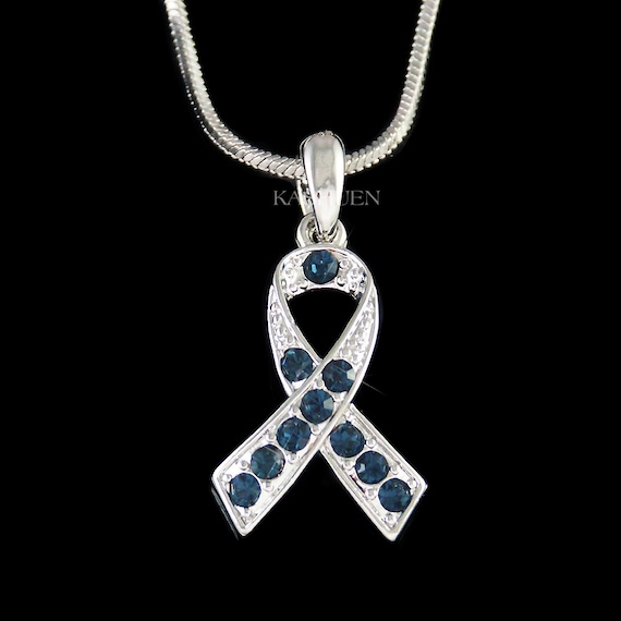 Swarovski Crystal Dainty Dark Blue Colon Cancer Awareness Ribbon