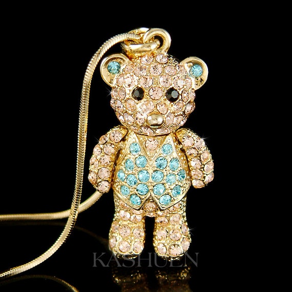 Teddy Bear Keychain Sparkle Black Rhinestones With Strap 3 D Charm Gift Clip