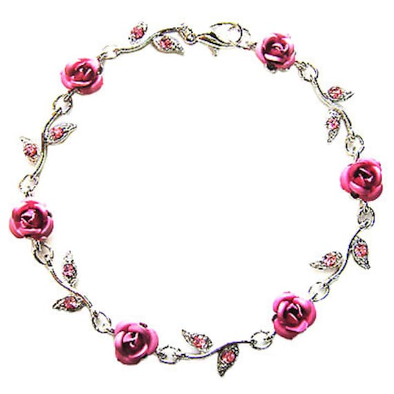Swarovski Crystal Pink Rose Flower Floral Bracelet Christmas Best Friend  Bridal Bridesmaid Prom Jewelry, 18th 20th 30th 40th Birthday Gifts
