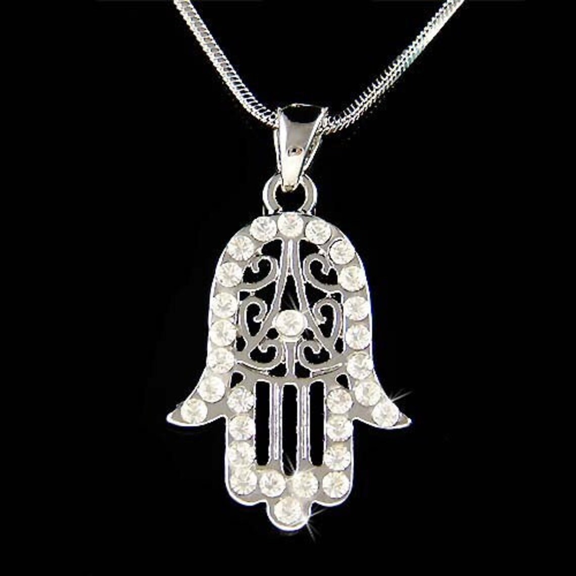 Swarovski Crystal Jewish Hamsa Hand Necklace Hamesh Fatima Etsy