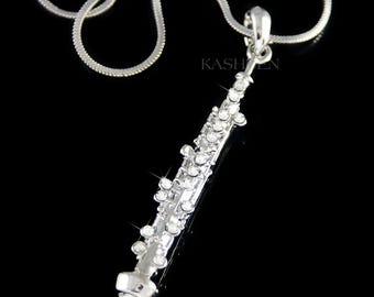 Collar de oboe con cristales de Swarovski, dije para instrumento de viento, joyería musical, regalo unisex personalizado para Navidad, cumpleaños 30 y 40.