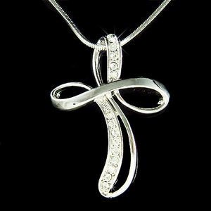 Swarovski Crystal jesus religious god Lord Infinity Holy CROSS Pendant Chain Necklace