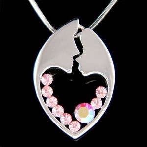 Swarovski Crystal Pink MOM Mother Daughter Love Baby Child Kids Girls Kisses Heart Motherhood Necklace Remembrance Jewelry Mother's Day Gift