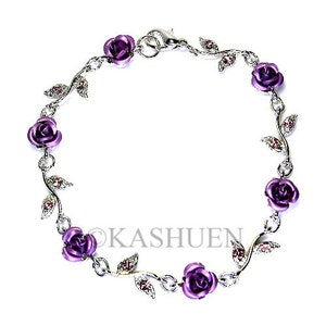 Swarovski Crystal Lilac Purple Rose Flower Floral Blossom Charm Chain Bracelet Christmas Best Friend Bridal Wedding Bridesmaids Jewelry Gift