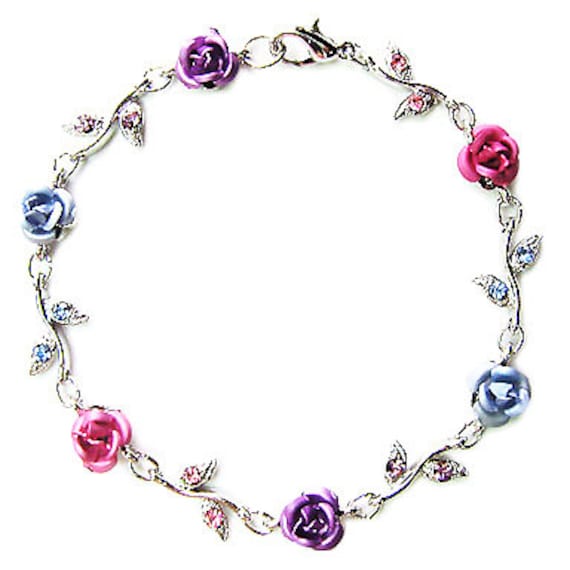 Swarovski Crystal Pink Purple Blue Pastel Color Rose Flower Floral
