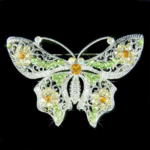 Swarovski Crystal Elegant Green BUTTERFLY Mariage mariage printemps Pin Broche Bijoux Meilleur ami fête des mères pour son cadeau de Noël Mignon Nouveau