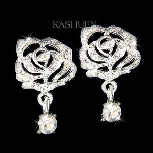 Swarovski Crystal Elegant Filigree Rose Flower Floral Drop Pierced Stud Earrings Everyday Jewelry Best Friends Nature Lover Christmas Gift