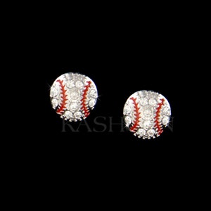 Swarovski Crystal Dainty Baseball Softball Champion team Sports Stud Rhodium Earrings Jewelry Best Friends Mom Mother&#39;s Day Christmas Gift