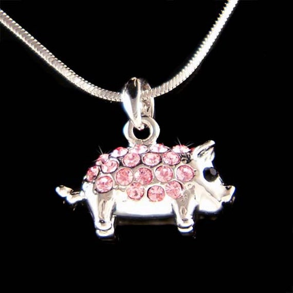Cerdito con Cristal Swarovski Cerdito Cerdito Cadena Charm Collar Lindo Navidad