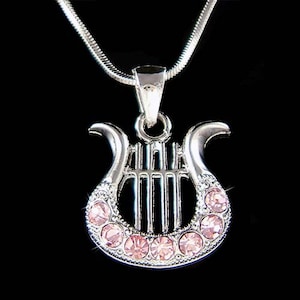 Pink Swarovski Crystal HARP Lyre Mythology Greek Myth music Musical Instrument Pendant Necklace Jewelry Girls Granddaughter Christmas Gift