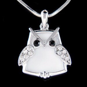 Swarovski Crystal White Guardians WISE Snowy OWL Hawk wisdom Bird Charm Necklace Teacher Student Best Friends Christmas Birthday Gift New