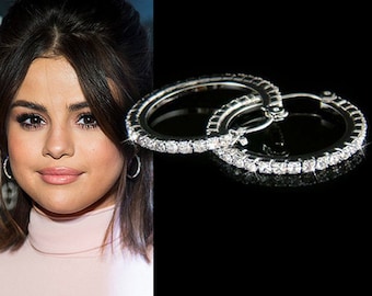 1&quot; Medium 25mm Swarovski Crystal HOOP Circle Round Everyday Celebrity Earrings Jewelry Best Friend Wife Daughter Teens Christmas Gift Cute