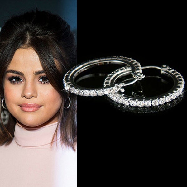 1" Medium 25mm Swarovski Crystal HOOP Circle Round Everyday Celebrity Earrings Jewelry Best Friend Wife Daughter Teens Christmas Gift Cute