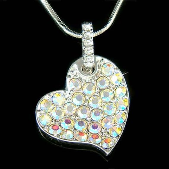 Swarovski Crystal Aurora Borealis AB Sparkling Love Heart