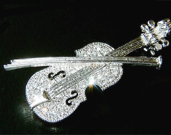 Vintage Swarovski Crystal Figurine Violin W Metal Holder Original