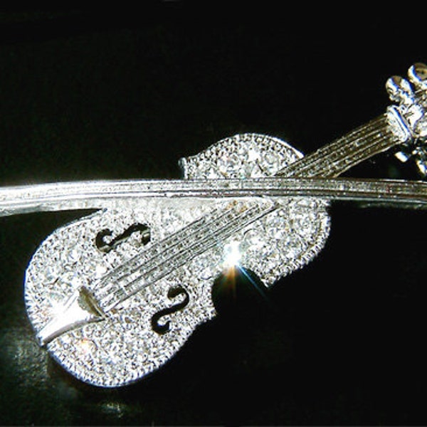 Swarovski Crystal MUSIC musical Fiddle VIOLIN Bow Pin Brooch Jewelry Jewellery Christmas Birthday Orchestra Best friends Musician Gift New