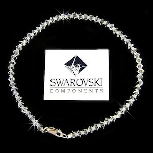 Simple Everyday Swarovski Clear Crystal Beaded .925 Sterling Silver Anklet Bridal Wedding Prom Party Christmas Birthday Gifts Handmade Cute