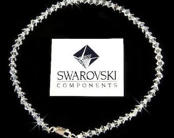 Simple Everyday Swarovski Clear Crystal Beaded .925 Sterling Silver Anklet Bridal Wedding Prom Party Christmas Birthday Gifts Handmade Cute