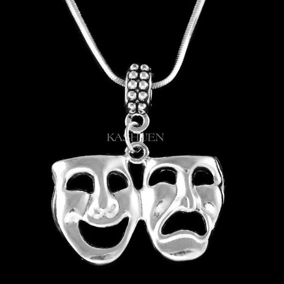 Drama Mask Initial Necklace Drama Mask Jewelry, Theater Jewelry, Comedy