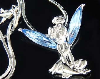 Blue Swarovski Crystal Fairy Angel Wings Necklace Women Magical Jewelry Magic Fantasy 16th 18th 20th 25th 30th Birthday Christmas Gifts new
