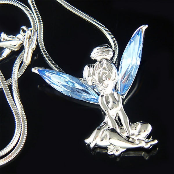 Collier ailes d'ange féerique en cristal Swarovski bleu pour femmes, bijoux magiques, fantaisie magique, 16e, 18e, 20e, 25e, 30e anniversaire, cadeaux de noël, nouveau