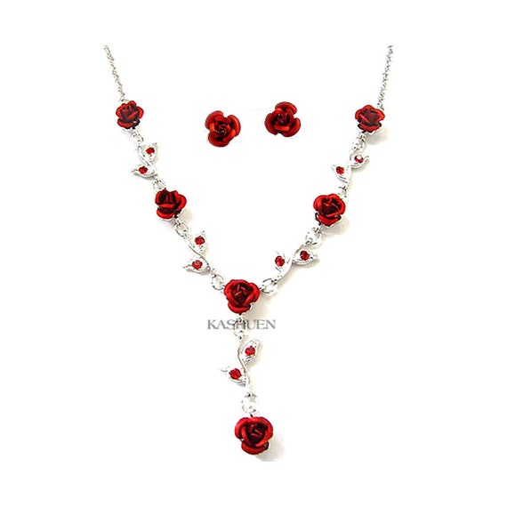 Red Flower Swarowski Crystal Necklace Red Flower Swarowski Crystal Necklace
