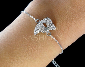 Swarovski Crystal Phantom of the Opera Sterling Silver Bracelet, Masquerade Mask Charm, Broadway Show Jewelry, Christmas 40th Birthday Gifts