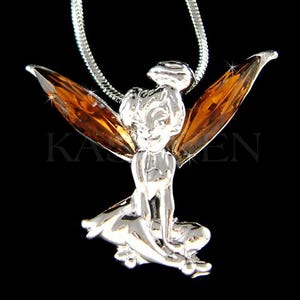 Collar de Campanilla verde con cristales Swarovski, colgante de hada dorada, dije de ángel mágico, joyería de fantasía, regalos de Navidad, 20, 30 y 40 cumpleaños. imagen 18