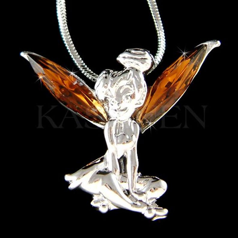 Collar de Campanilla verde con cristales Swarovski, colgante de hada dorada, dije de ángel mágico, joyería de fantasía, regalos de Navidad, 20, 30 y 40 cumpleaños. imagen 18