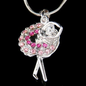 Swarovski Crystal Pink BALLERINA Ballet Dance Girl Dancer dancing Charm Pendant Necklace Instructor Friends Student Christmas Birthday Gift