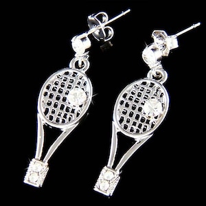 Dainty Swarovski Crystal Rhinestone Sports Tennis Ball Racket Racquet racquetball Charm Earrings Christmas Best Friend Gift New
