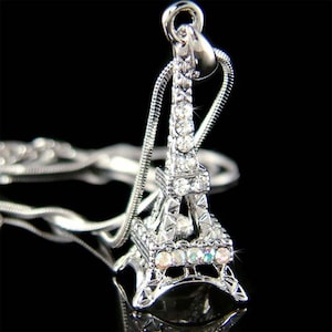Collana con ciondolo souvenir in cristallo Swarovski 3D realistico Torre Eiffel Parigi Francia Luna di miele Vacanza Moglie Fidanzata Gioielli Regalo di Natale