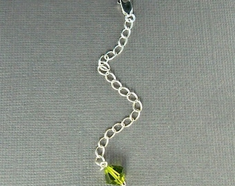 Swarovski Olive Green Crystal - Sterling silver Extender Chain - for Necklace - 3 3/4 inches -Make Your Necklace Longer -Addition to Jewelry