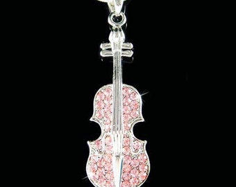 Swarovski Crystal Pink Violin Viola Cello Fiddle Musical Charm Necklace Jewelry Music Christmas Best Friend Musician Graduation Gift 4 Mom