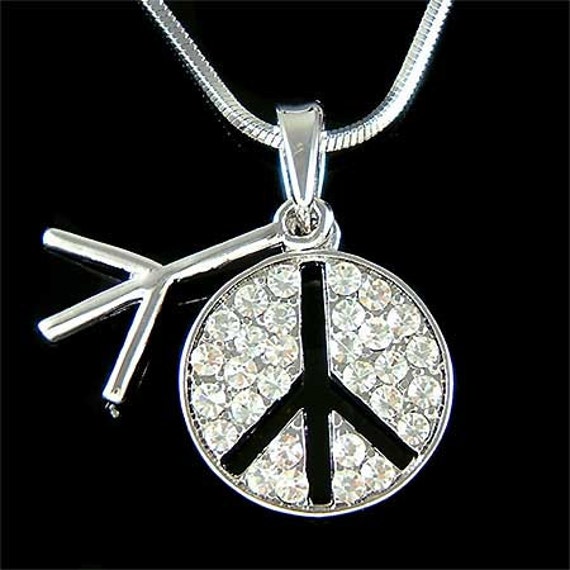 Swarovski Crystal Rhinestone Peace Sign Necklace Peace Symbol