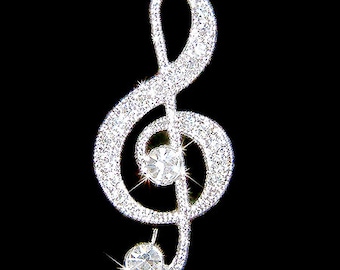 Spilla con chiave di violino in cristallo Swarovski, spilla con chiave di sol, gioielli con note musicali, regali di Natale per insegnanti di orchestra e musicisti, compleanno Love Music