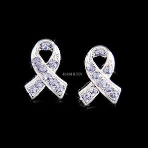Swarovski Crystal Periwinkle Purple Esophageal Stomach Cancer Awareness Ribbon Charm Stud Earrings Jewelry Family Support Lover Wife Gifts