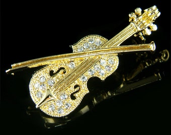 スワロフスキー バイオリンブローチ ヴィンテージクリスタル 22