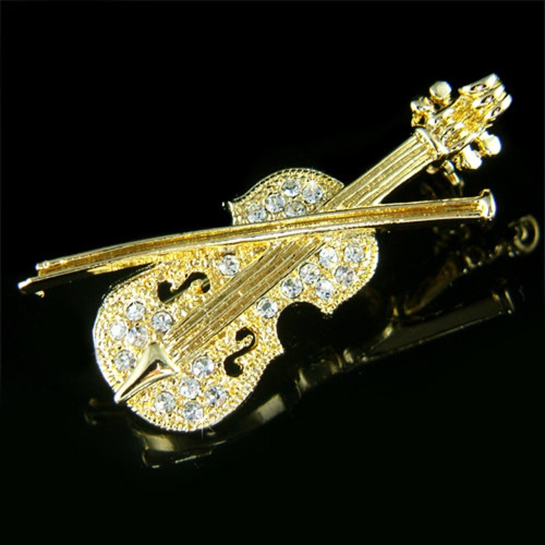 Swarovski Crystal MUSIC musical Fiddle VIOLIN Bow Gold Tone Etsy