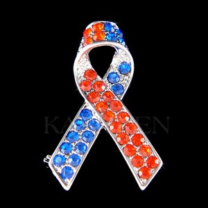 Swarovski Crystal Red Blue Support Congenital Heart Defect  Awareness Disease Ribbon Brooch Pin Baby Child Family Life Fighting CHD Jewelry