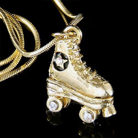 3 Dimensional Small Roller Skate Sport Pendant Necklace Multi Color Crystal 