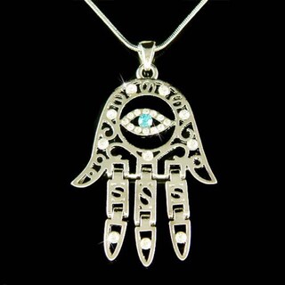 Collana Donna In Argento 925 Con Ciondolo Mano Di Fatima E Occhio Di Fatima – Ciondolo Hamsa Con Zirconi, Catena Regolabile 40/45 Cm, Finitura Rodio