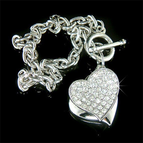 Clear Swarovski Crystal Heart Photo Locket Bracelet