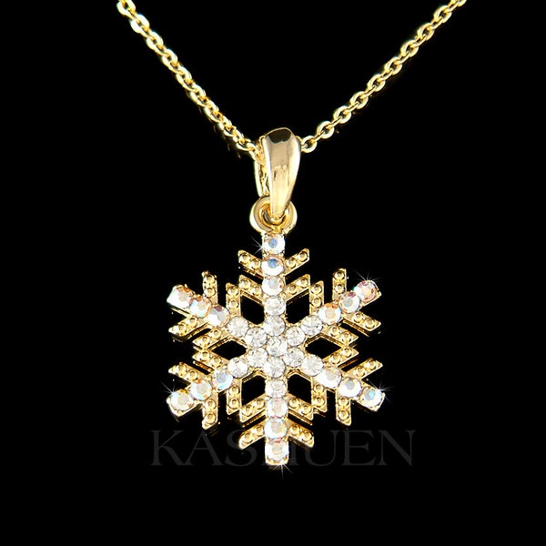 Swarovski Crystal SNOWFLAKE Necklace Snow Winter Holiday Season 14K Gold Filled Jewelry Christmas 40th 50th 60th 70th 80th 90 Birthday Gift