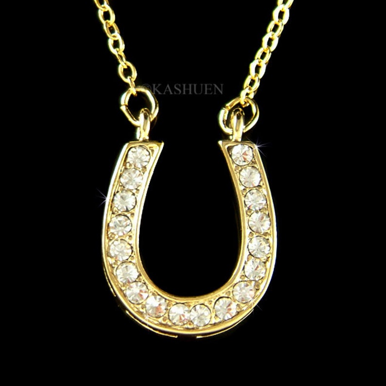 Swarovski Crystal Rainbow Multi Color Horseshoe Necklace Western Jewelry Bridal Wedding Celebrity Horse Riding Equestrian Chain For Her Gift Gold