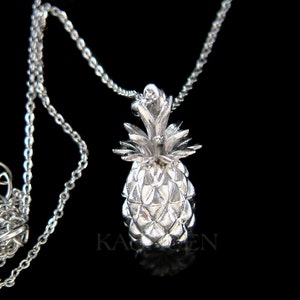 Fin 3D Ananas Ananas Tropisk frukt Sterlingsilver Minimalistiskt Trendigt Halsband Smycken Jul Bästa Vänner BFF 18-årsdagspresent